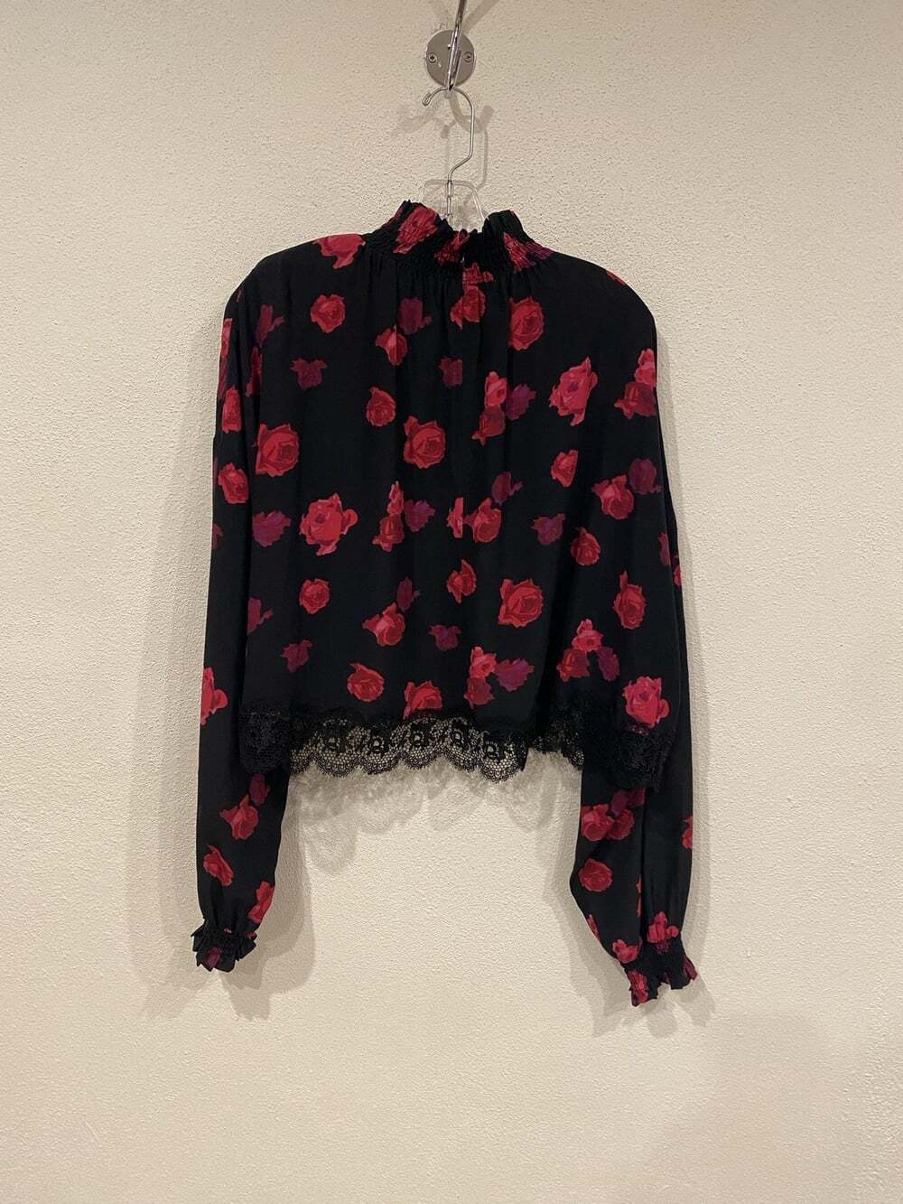 The Kooples Blouse Womens Small Black Floral Lace Sheer High Neck Cropped Top - Picture 5 of 5